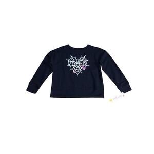 Girls Long Sleeve Black Spider Web Sparkle Heart Halloween Sweatshirt XS 4/5